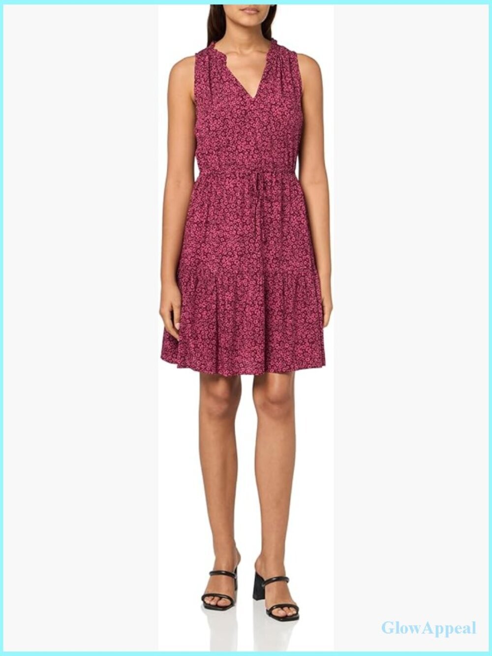 Sleeveless Split Neck A-Line Dress with Floral Print